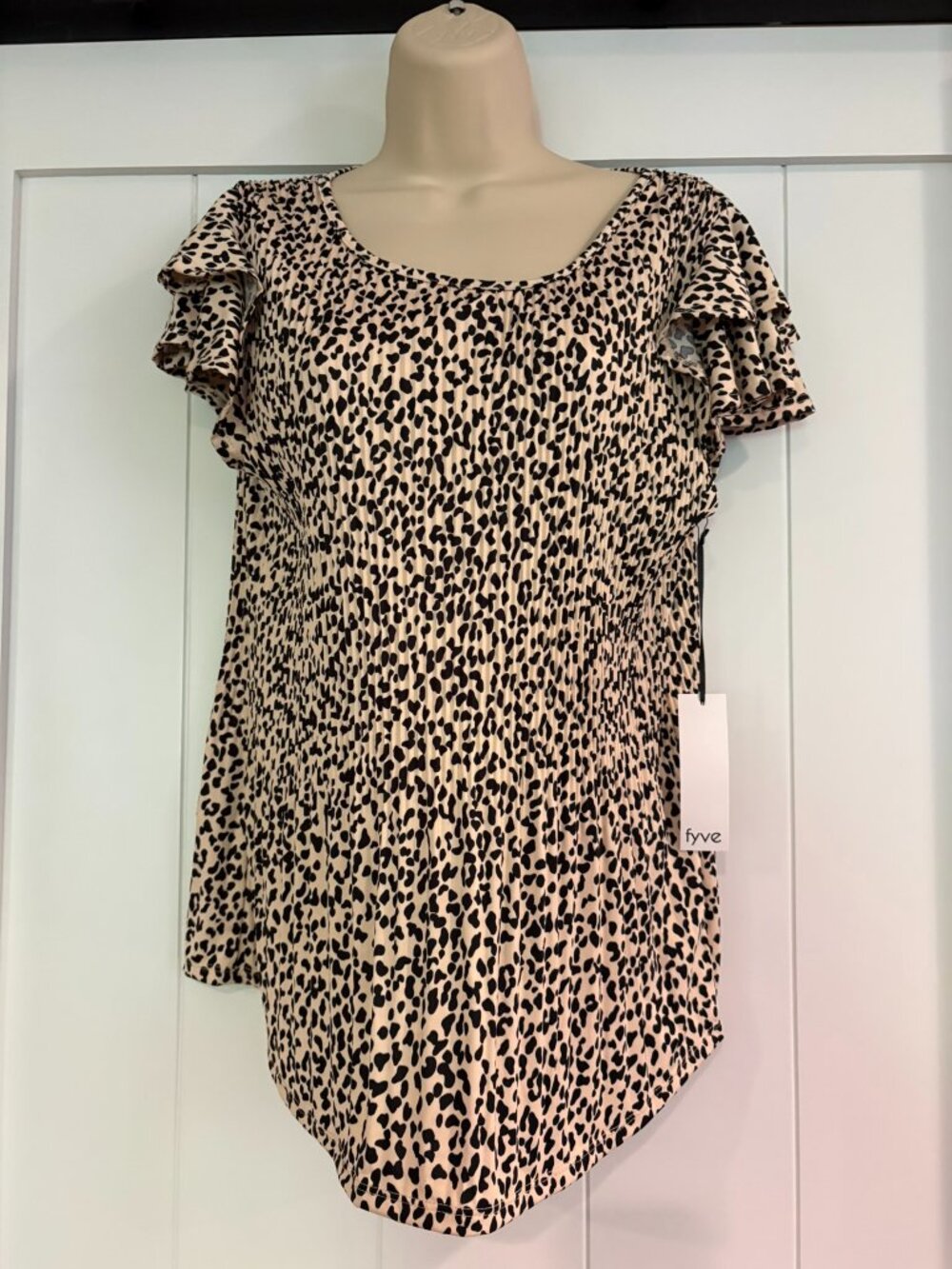 NWT, Fyve Leopard Print Short Sleeve Blouse, size S